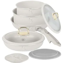 BerlingerHaus 9-teiliges Kochgeschirr Set, stapelbar mit abnehmbarem Griff: antihaftbeschichtet, induktionsgeeigne, Pfannenset + Topfset, Schwarz, Beige