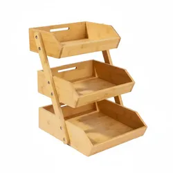Relaxdays Obst Etagere Bambus, 3 Etagen, HBT 41x33x30 cm, Korbetagere für Obst, Gemüse & Gebäck, Obstschale Küche, natur
