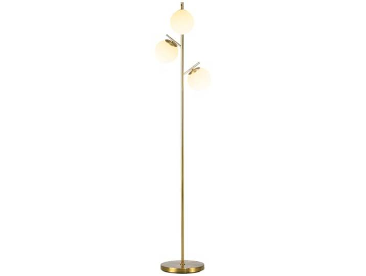 HOMCOM Lampadaire sur Pied Salon 3 Abat-Jours Globe 40W Ø 27 x 169 cm Doré Abat-Jours Globe Blanc Verre Dépoli\, Métal