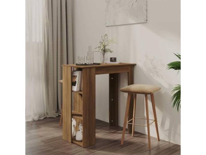 Xolmizyn Bartisch mit Regal, Stehtisch Eichen-Optik, 102x50x103,5 cm Platzsparendes Design, Inklusive 3 Ablagen, Stabiler Holzwerkstoff