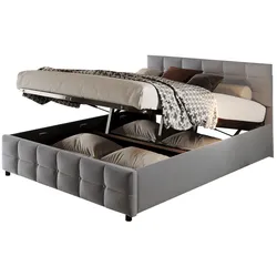 Polsterbett 180x200 aus holländischem Samt mit hydraulischer Hebefunktion – elegantes Design in Grau, inklusive Lattenrost und Stauraum