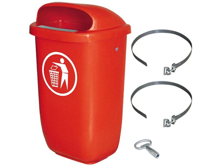 BRB-Lagertechnik Mülleimer BRB Abfall-Behälter Komplettset mit Schellenband, Inhalt 50 Liter, Abfall-Behälter, robust, wetterfest und UV-stabilisiert