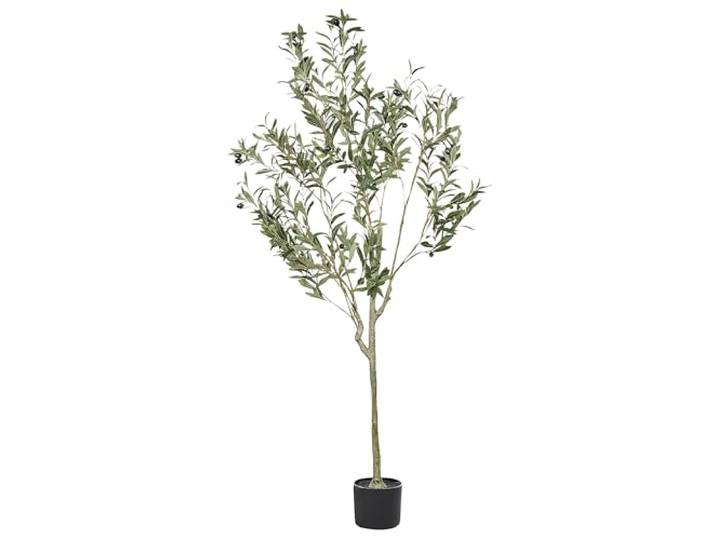 Beliani Künstliche Topfpflanze für den Innenbereich Plastikdekoration 153 cm mit schwarzem Topf Olivenbaum