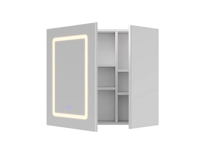 Spiegelschrank 2-türig LED mit Antibeschlag Doppelspiegel Badschrank 70cm, Weiß, Glas, 70x60x13.5 cm, Badezimmer, Badezimmerspiegel, Spiegelschränke