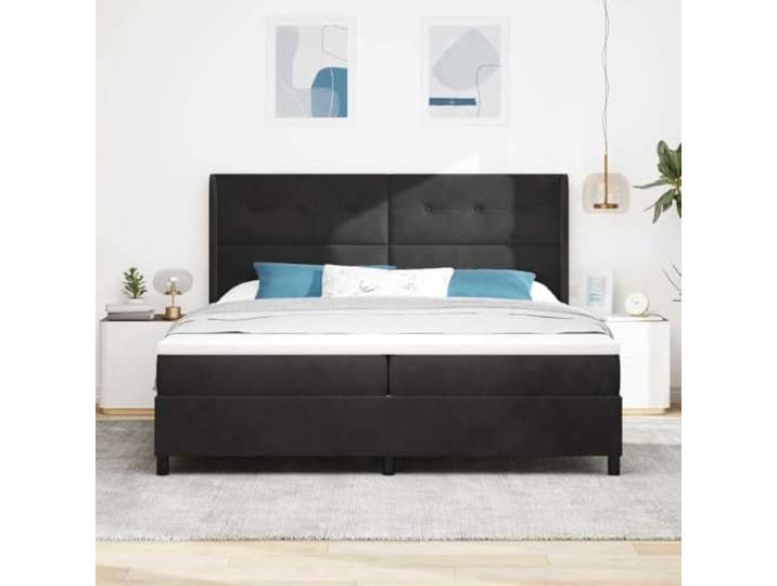 KTHLBRH Boxspringbett mit Kopfteil schwarz 200x200 cm Samt Verstellbares Kopfteil, Taschenfederkernmatratze, Gestell aus Holz, langlebig