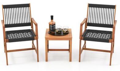 Costway 3 Pieces Acacia Wood Patio Furniture Set with Armchairs Coffee Table