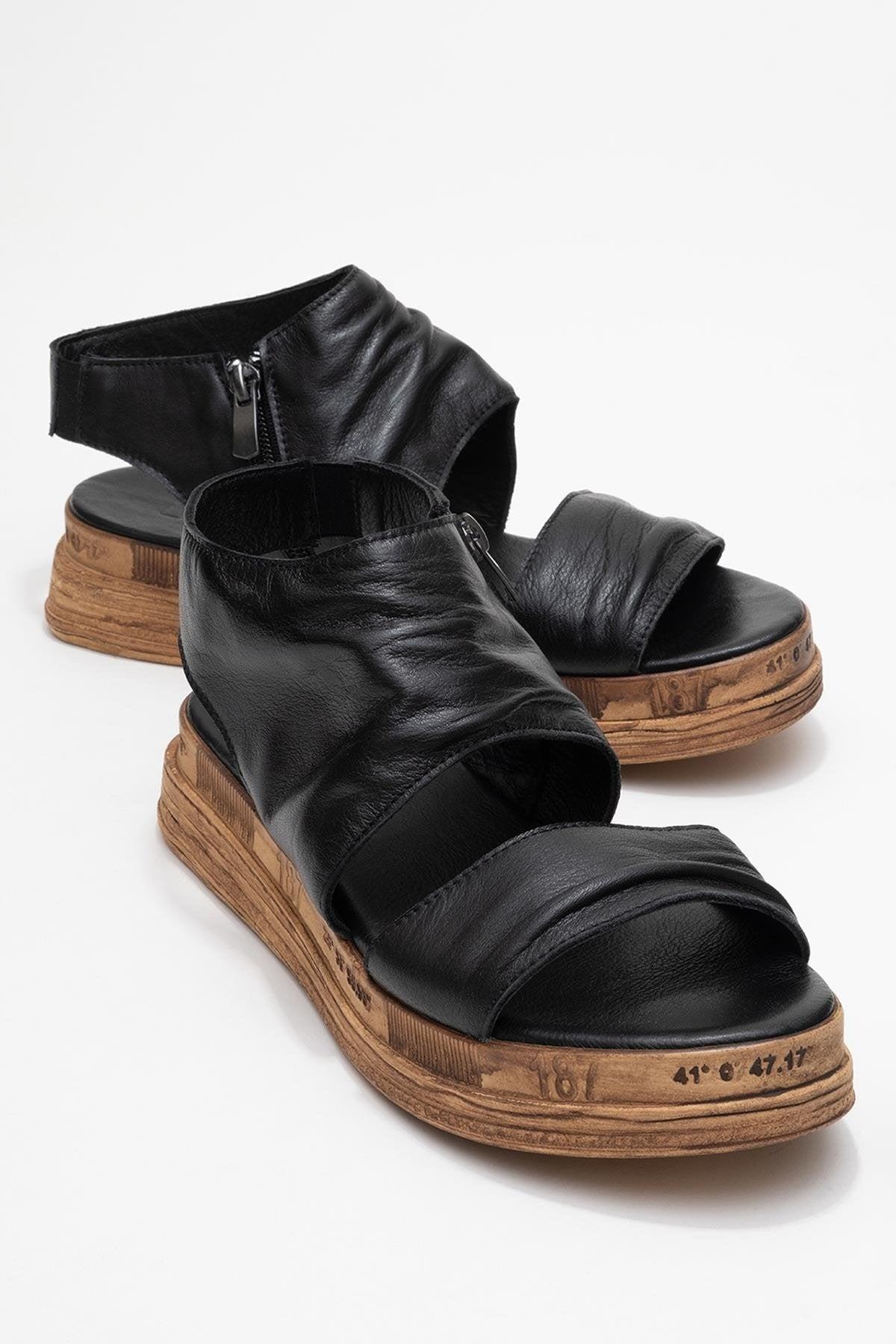Lunas Leder Side-Zip Flach Absatz Sandale