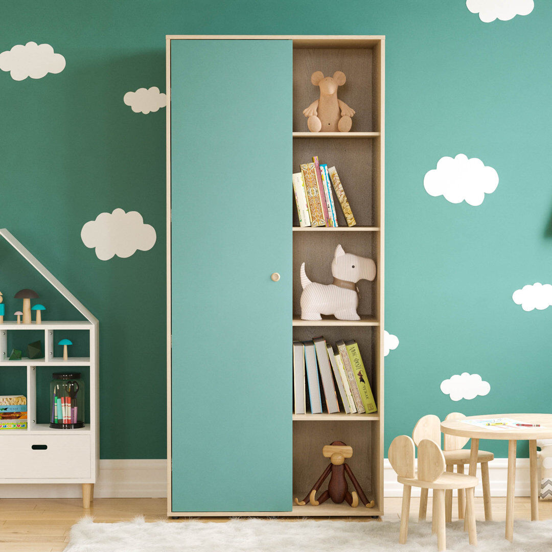 17 Stories Kayshia 1 Door Corner Wardrobe Blue/Oak 187cm H X 84cm W X 50cm D