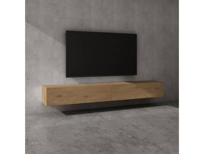 Sogood Meuble TV Bas 240 cm Armoire TV Marron Clair Table de Télévision Salon avec Portes Meuble TV Suspendu MBTV02