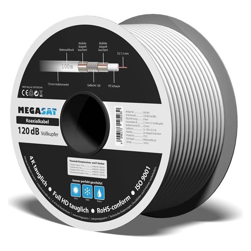 Megasat Koax 120dB Kabel Vollkupfer 500m (120 dB, SAT Kabel) (100223)