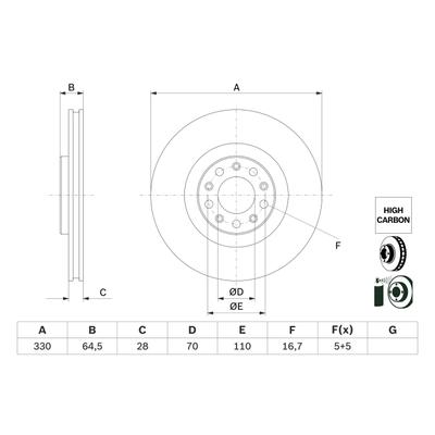 BOSCH Bremsscheibe 0 986 479 E88 belüftet 330mm 28mm für LANCIA
