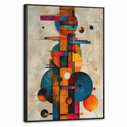 LEINWAND Bilder mit Rahmen - Vintage - Moderne Kunst - Orange - Geometrische Formen - 50x70