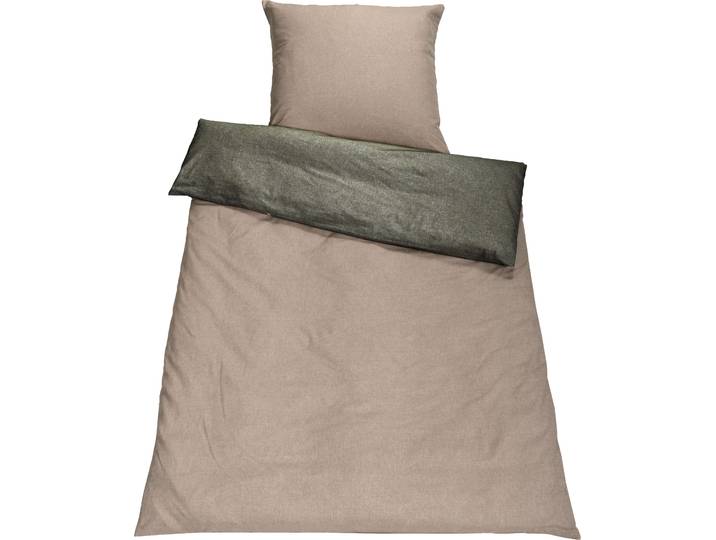 Wendebettwäsche SETEX Chambray , grün (marzipan, khakigrün), B/L: 135cm x 200cm, 1 Stk., 1 Stk., Chambray, B/L: 80cm x 80cm, 2 Stk., Chambray, Obermaterial: 90% Baumwolle, 10% Polyester, Bettwäsche, Wendebettwäsche, mit Wendefunktion