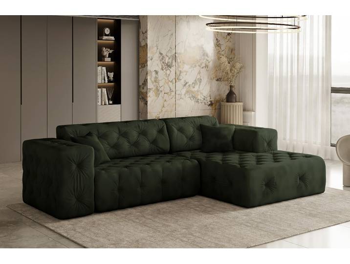 Kaiser Möbel Ecksofa, stark gesteppt, weich, elegant LUX stoff Whisper Rechts Grün