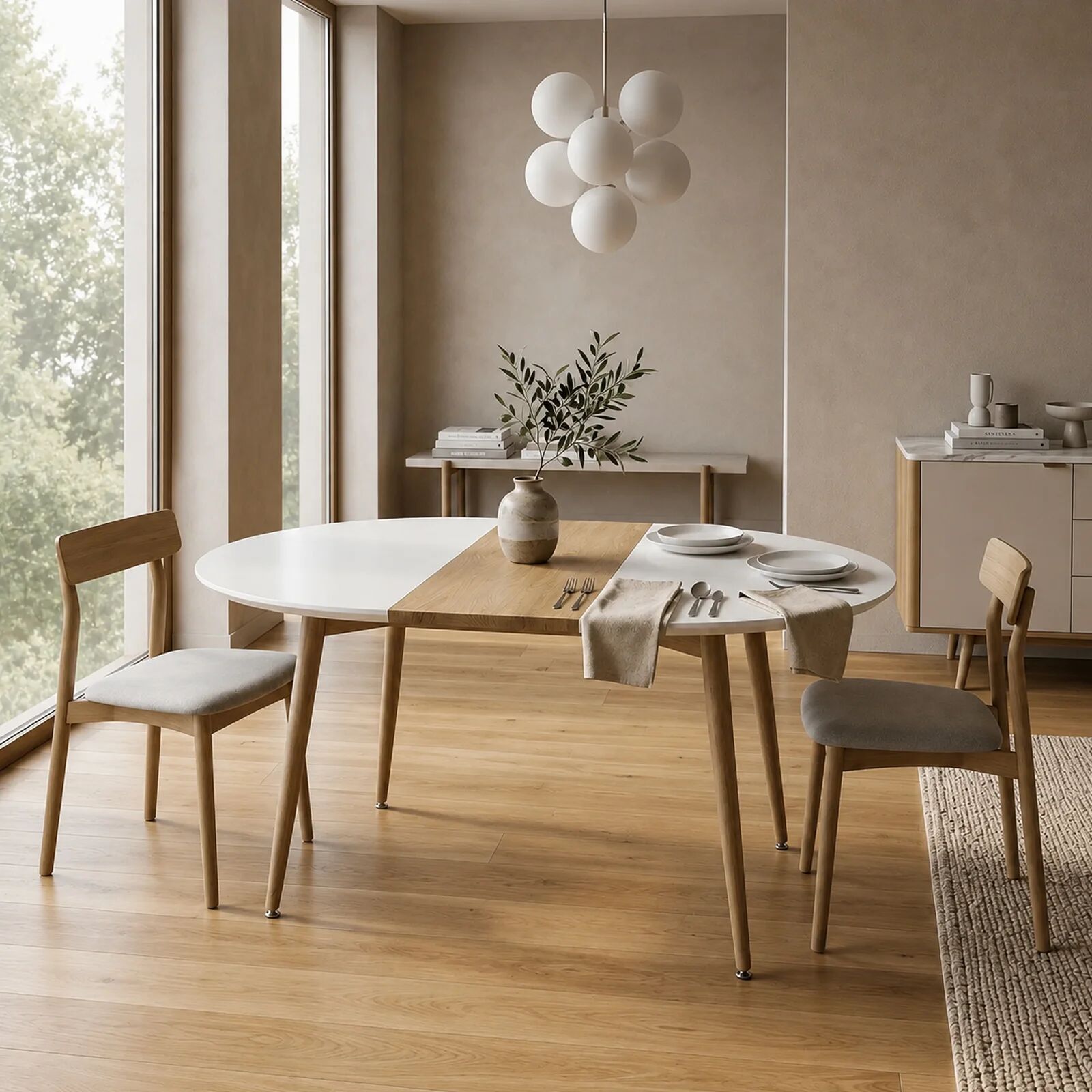 garneroarredamenti Tavolo 120/200cm rotondo ovale bianco rovere sanremo Papiro Gihome®
