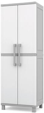 Keter Utility Garage Vertical Resin Home Storage Cabinet with lockable Doors and Shelves Ideal for Organization and Tools, White