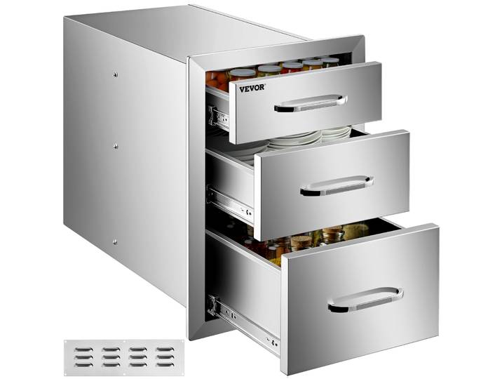 VEVOR 3 tiroirs BBQ Tiroirs 36X51cm Barbecue Gaz Acier inoxydable