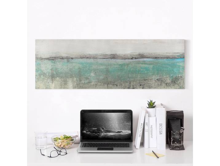Impression sur toile Horizon Turquoise I Polyester Turquoise 150 x 50cm