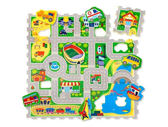 Straße Puzzlematte Baby 120x120 cm Autoteppich Kinder 16 Platten