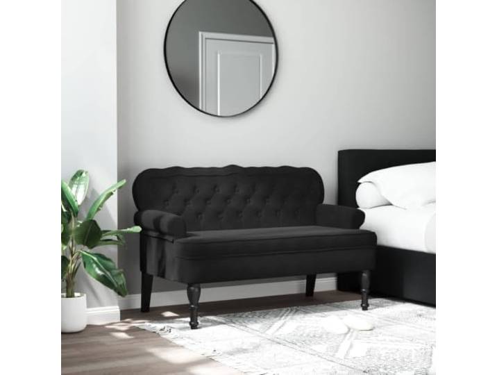 TEKGHUT Sitzbank mit Rückenlehne Schwarz Samt 119,5x64,5x75 cm Weicher Samtbezug, wellenförmige Rückenlehne, Armlehnen, Gummiholzfüße, Sperrholzgestell, 110 kg Belastbarkeit