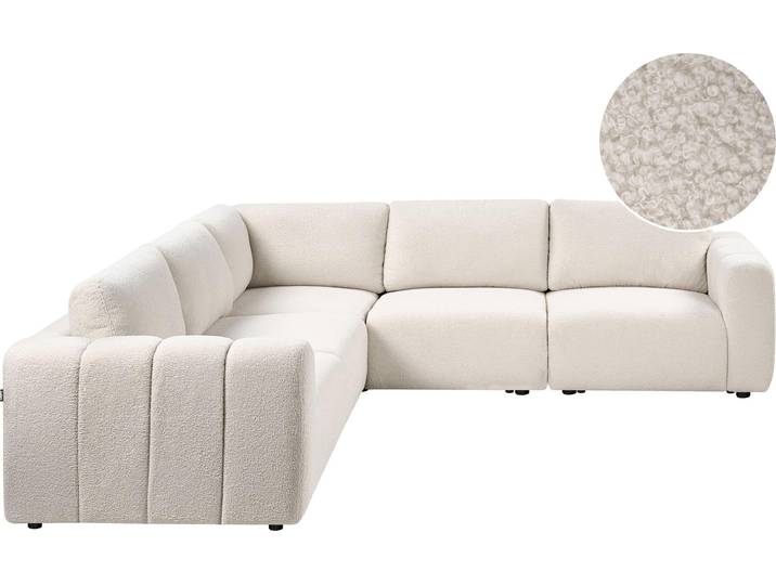BELIANI 5-Sitzer Ecksofa Rechts Cremeweiß Bouclé Gepolstert mit Losen Rückenkissen Modular Modernes Design Modulsofa Wohnlandschaft Wohnecke Sofaecke