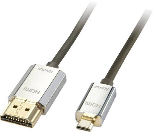 LINDY HDMI Anschlusskabel HDMI-Micro-D Stecker, HDMI-A Stecker 3.00m Schwarz 41678 4K UHD HDMI-Kabel
