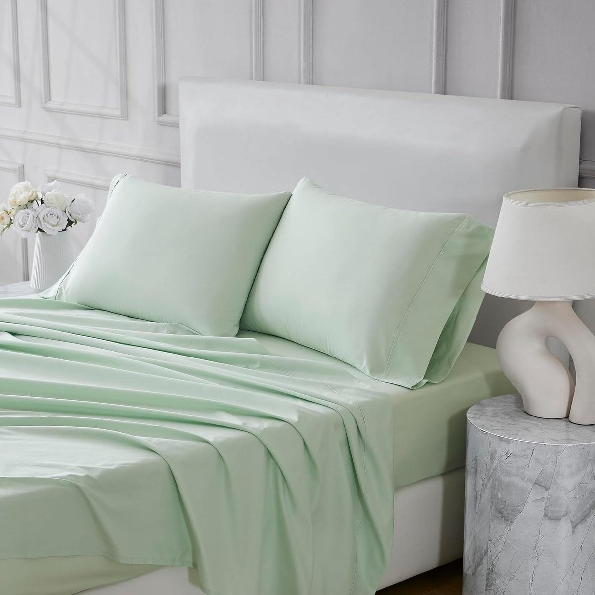Luxe Percal Laken Set van 100% Katoen in Queen Size - Saliegroen