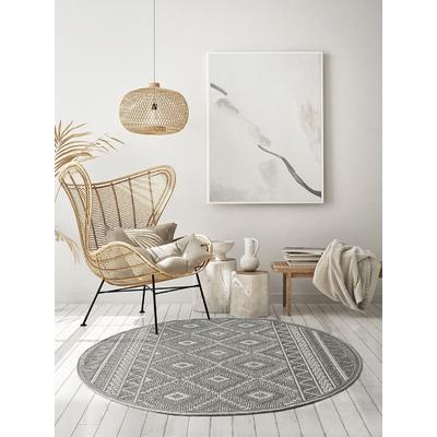 Teppich THE CARPET "Calgary round", grau, H:1mm Ø:160cm, Polypropylen, Teppiche, Teppich, moderner robuster In und Outdoor Teppich