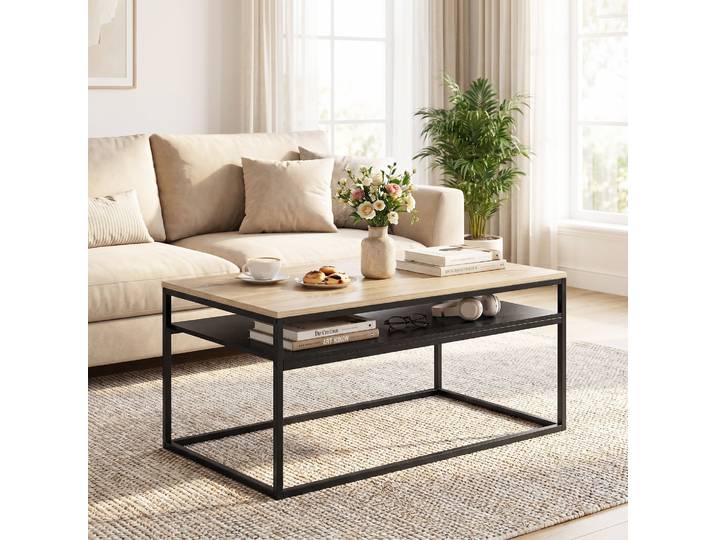 HOMCOM Table Basse Industrielle 2 Étagères Pieds Réglables Eiche