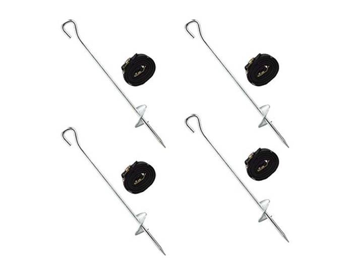 Relaxdays grondanker set trampoline, 8 delig, grondpennen & spanbanden, haringen, verzinkt staal, zwart/zilver