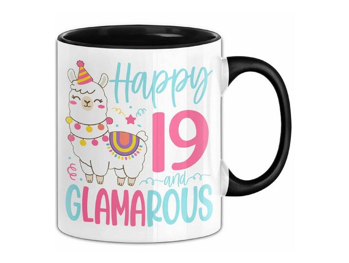 Trendation Tasse 19er Geburtstag Tasse Geschenk Happy 19 And Glamarous Llama Alpaka L