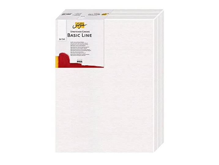 Kreul 634050 - Solo Goya Basic Line Lot de 3 châssis entoilés 40 x 50 cm Toile en coton avec 4 couches d’apprêt Idéal pour la gouache\, la peinture acrylique et la peinture à l’huile