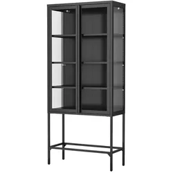 Hardin 1fachgut Vitrinenschrank aus Metall mit gehärtetem MORU-Glas und Glas-Seiten, ca. 180 x 80 x 40 cm - Schwarz