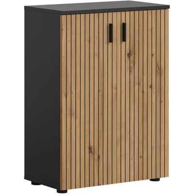Stauraumschrank WELLTIME "MANI, Höhe: 81 cm, Paneeloptik, 2 Türen, 3 Fächer", basalt nachbildung, artisan oak nachbildung, B:60cm H:81cm T:30cm, FSC-zertifizierter Holzwerkstoff, Schränke, Stauraumschrank, Badezimmerschrank, Badschrank, Bad, Badezimmer