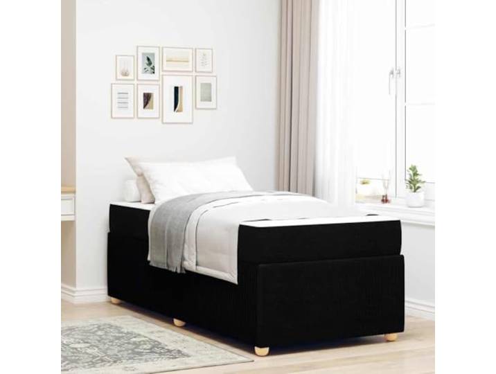 Schaumstoffrahmen Schlafsofa minimalistisch 90 x 190 cm Schwarz Bettrahmen mit Matratze Schwarz 90 x 190 cm Stoff Einzelbett Schlafsofa Lattenrost Holzgestell Modernes Design