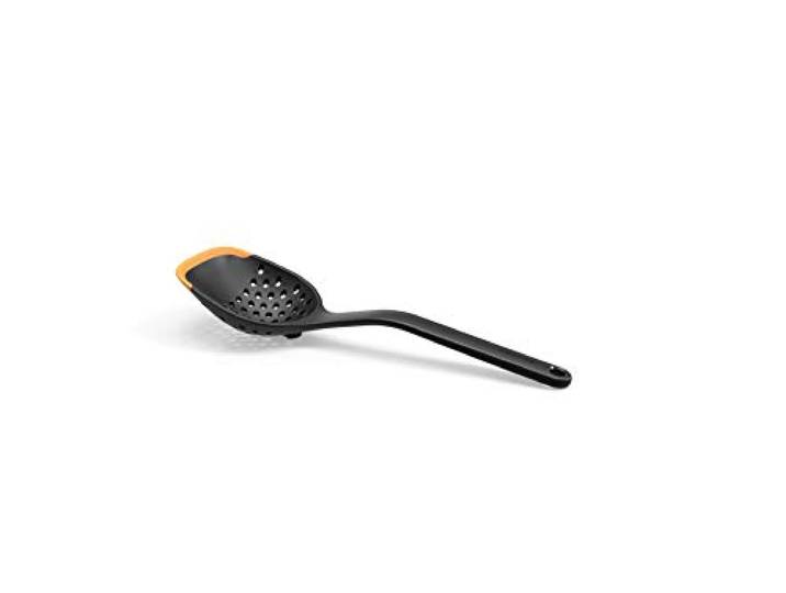 Fiskars Cuillère à égoutter\, Longueur :30 cm\, Plastique/Silicone Functional Form\, Noir/Orange\, 1027302