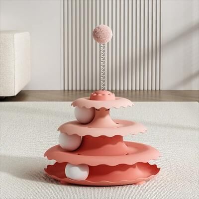 Uplift Essentials Multi Level Interactive Cat Turntable & Teaser Station pink