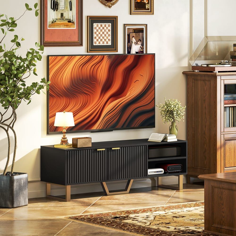 Homcom Meuble tv 70 pouces bois noir Noir 140x47x39cm
