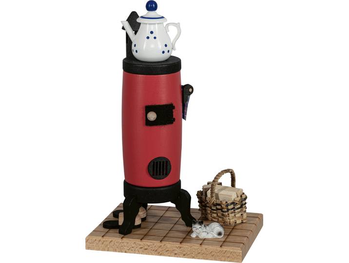 Räuchermännchen SAICO ORIGINAL Räucherofen, Küchenherd , rot, H:21cm L:13cm T:9,5cm, Holz, Räucherdeko, Räuchermännchen, BxHxT: 13x21x9,5 cm