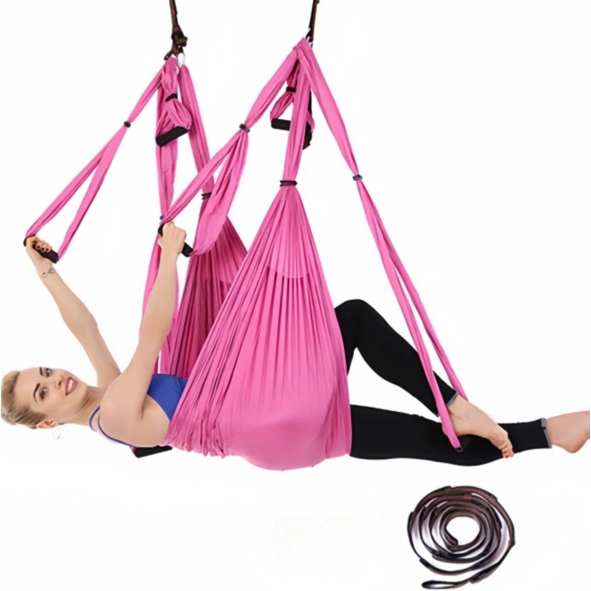 INF Nylon Yoga Stretch Band (Hängematte + Verlängerungsgurte) – Tragbar & Faltbar Rosa