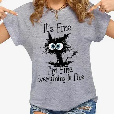 Lush Living Finds Cat Chaos It's Fine Graphic T Shirt For Women gray m