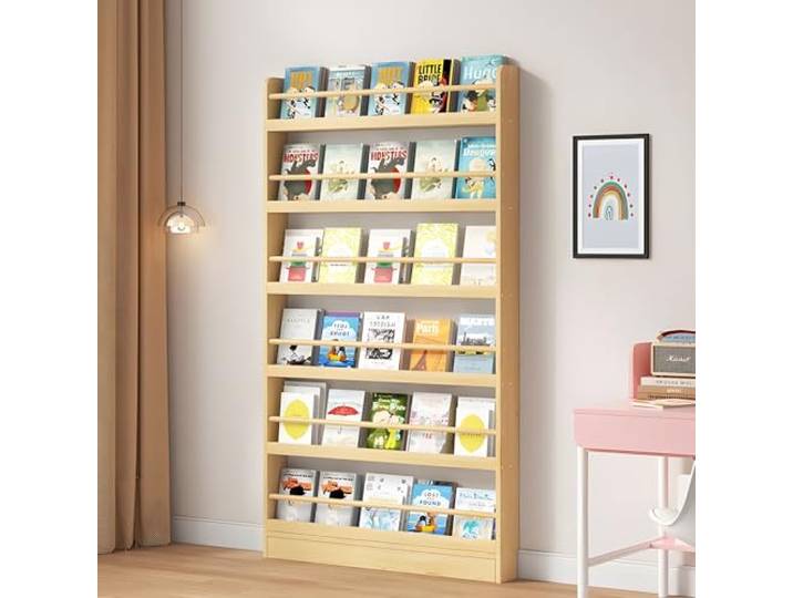 JFOZDM Bücherregal, Bücherregal Kinderzimmer, Bücherregal Kinder, 3/4/5/6 Aufbewahrungsregal, Kippschutz/Platz sparen, Bücherregal Hinter der Tür für Wohnzimmer/Home/Office/Schlafzimmer