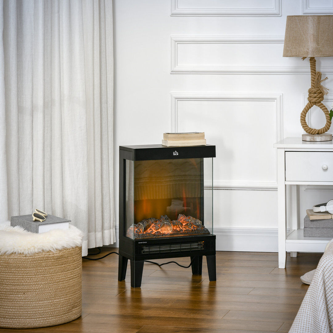 HOMCOM Charming Electric Fireplace Heater, Quiet Freestanding Stove, Black Black 62cm H X 40.5cm W X 20cm D