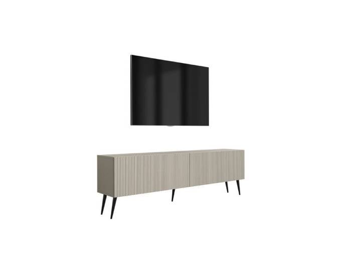 Meuble TV sur pied - 170 cm - Façade rainurée - Cachemire - Pieds inclinés noirs