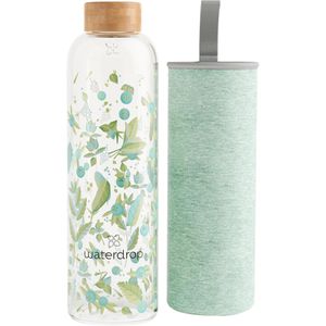 waterdrop Trinkflasche Clean, mit Hülle, aus Borosilikatglas, grün, mit Schraubverschluss, 600 ml