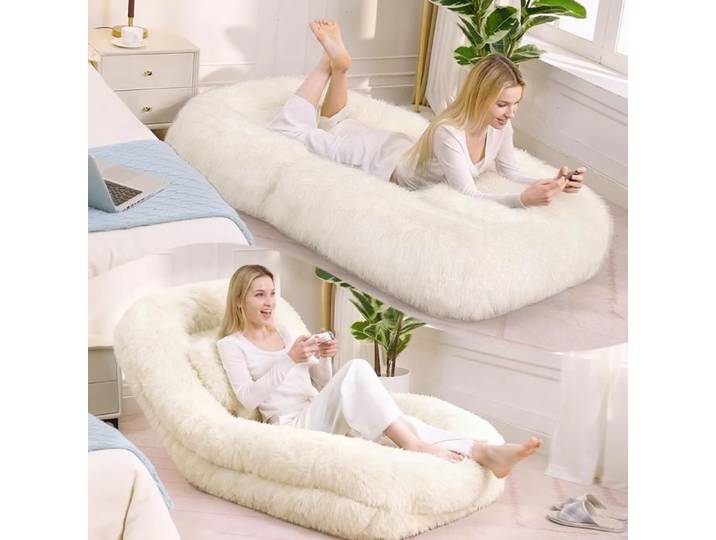 Lit pour humain et chien canapé relax fauteuil gaming réglable 5 positions pour le sol ou le salon Beige