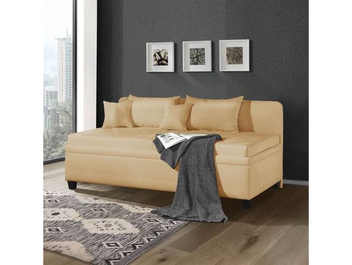 Sofaliege Kamina Komfort Microvelours mit Bettkasten Kunstfaser H:87cm/B:205cm/T:129cm Sand Relaxfunktion klassischer Stil