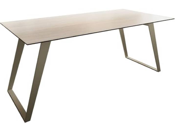 Esszimmertisch Edge Keramik Laminam®Travertino Bianco Creme-Weiß 200x100 Metall Schräg Effektfinish Titan