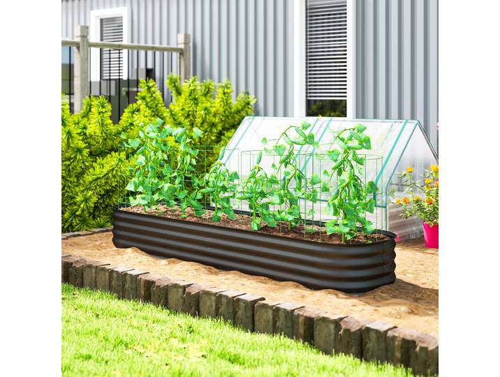 Outsunny Jardinière Carrée Acier Modulable 240x62x30cm Gris