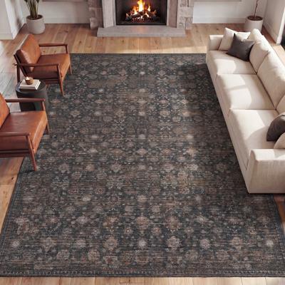 JONATHAN Y Petunia Distressed All-Over Floral Border Non-Slip Machine-Washable Rug